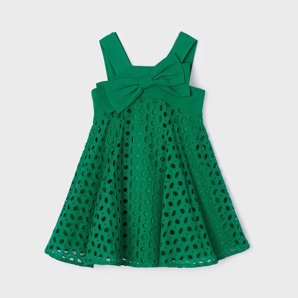 Size 8 Girls Mayoral Vibrant Green Eyelet Dress with Bow